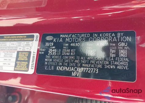 2020 Kia Sportage Lx z USA, uszkodzony, nr VIN KNDPM3ACXL7772773